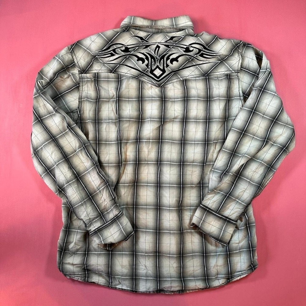 2000s Plaid Embroidered Western Shirt y2k Western Men's Pearl Snap Plaid Shirt